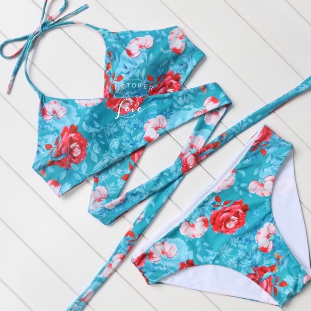 💥2x HP💥SALE Teal floral tie /wrap around bikini